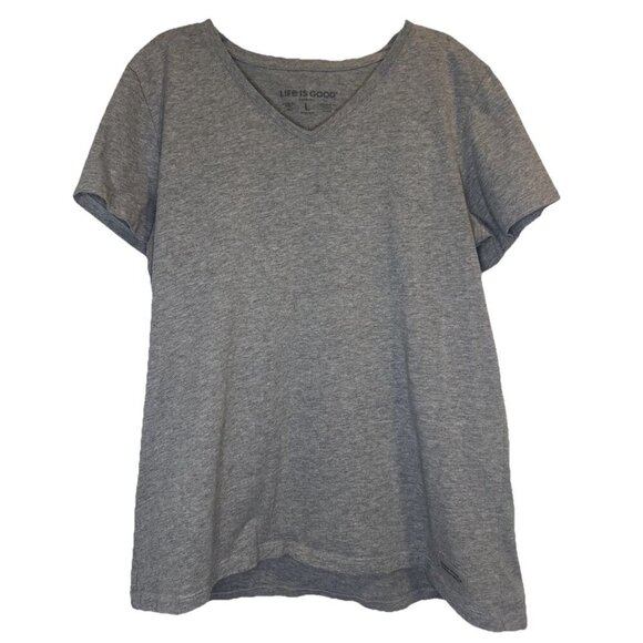 Life Is Good Women's Gray V Neck Short Sleeve Crusher T Shirt Tee Sz L Basic - Picture 1 of 7